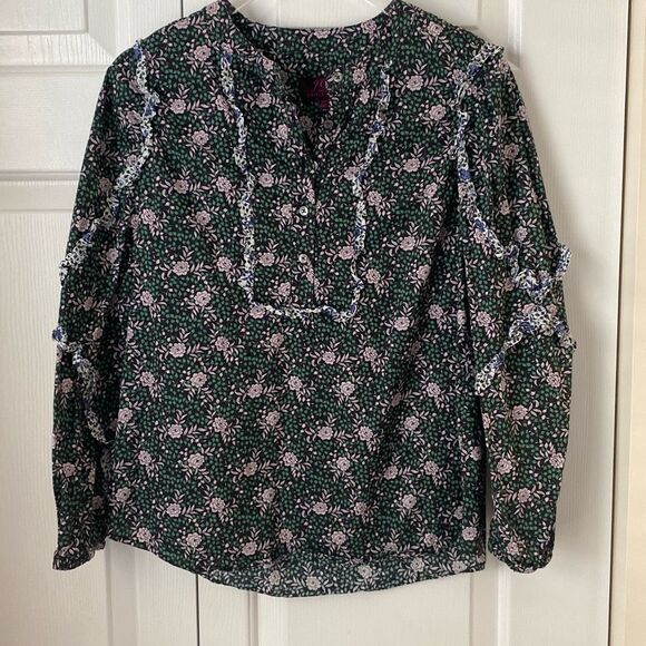 J. Crew Ruffle‎ sleeve blouse in mixed Franklyn floral XXS Green Liberty Print - Picture 1 of 7